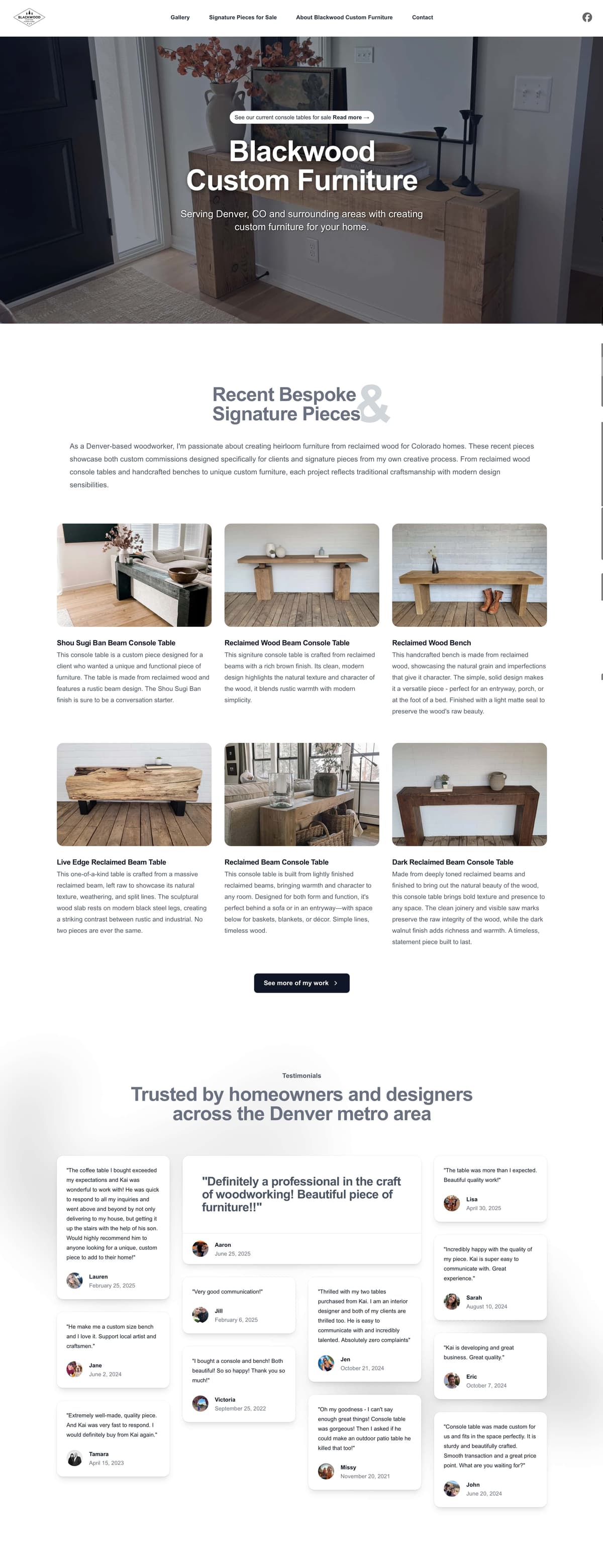 Blackwood Custom Furniture website