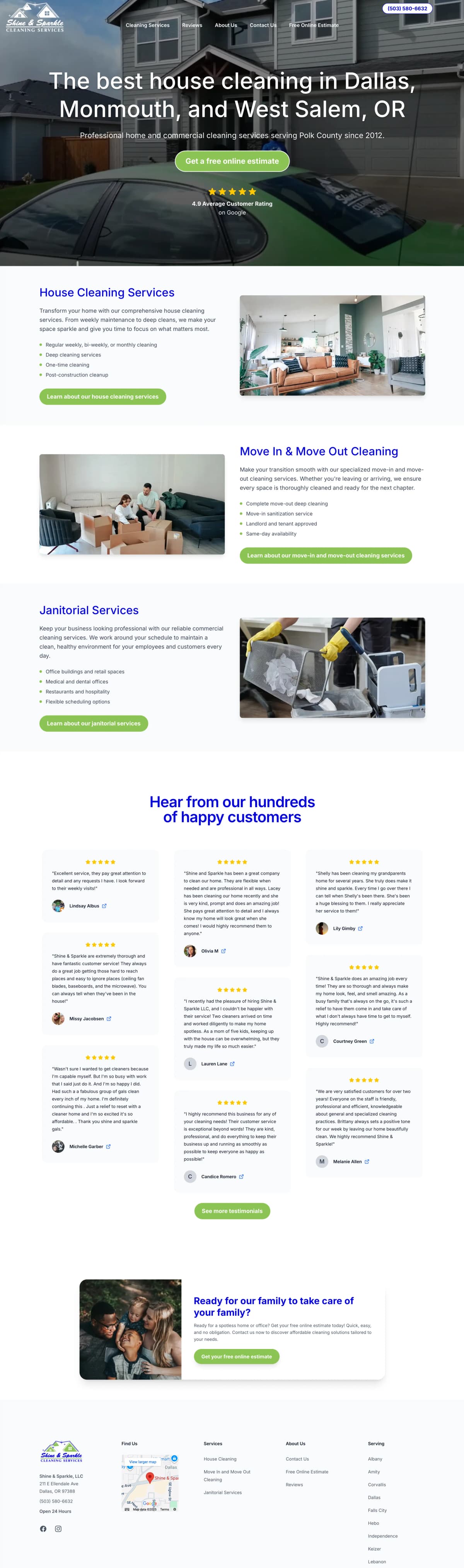 Shine and Sparkle cleaning services website